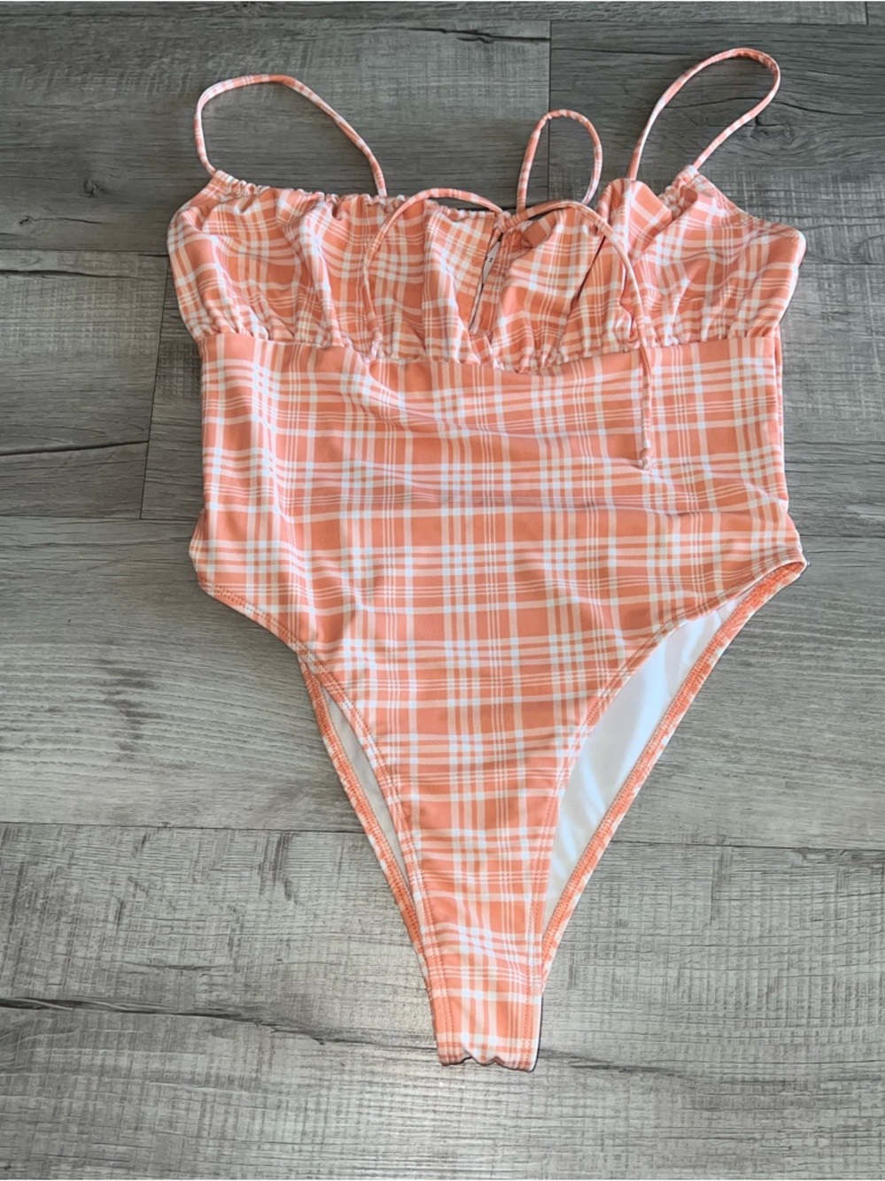 Motel by American Eagle Peach Plaid One-Piece Swimsuit